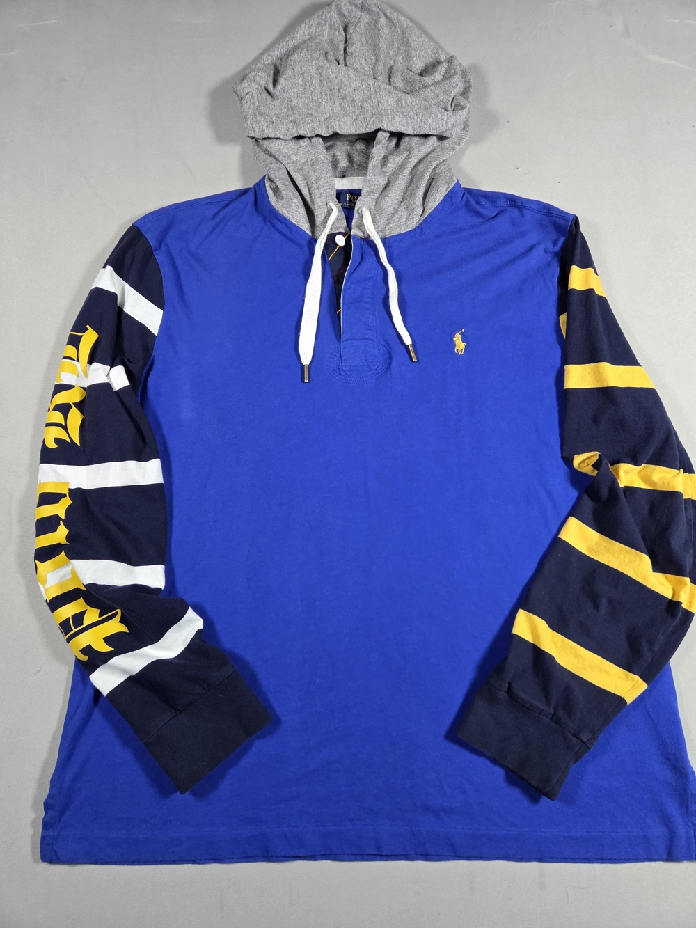 Polo by Ralph Lauren Blue Hooded Long-Sleeve Rugby Shirt Large